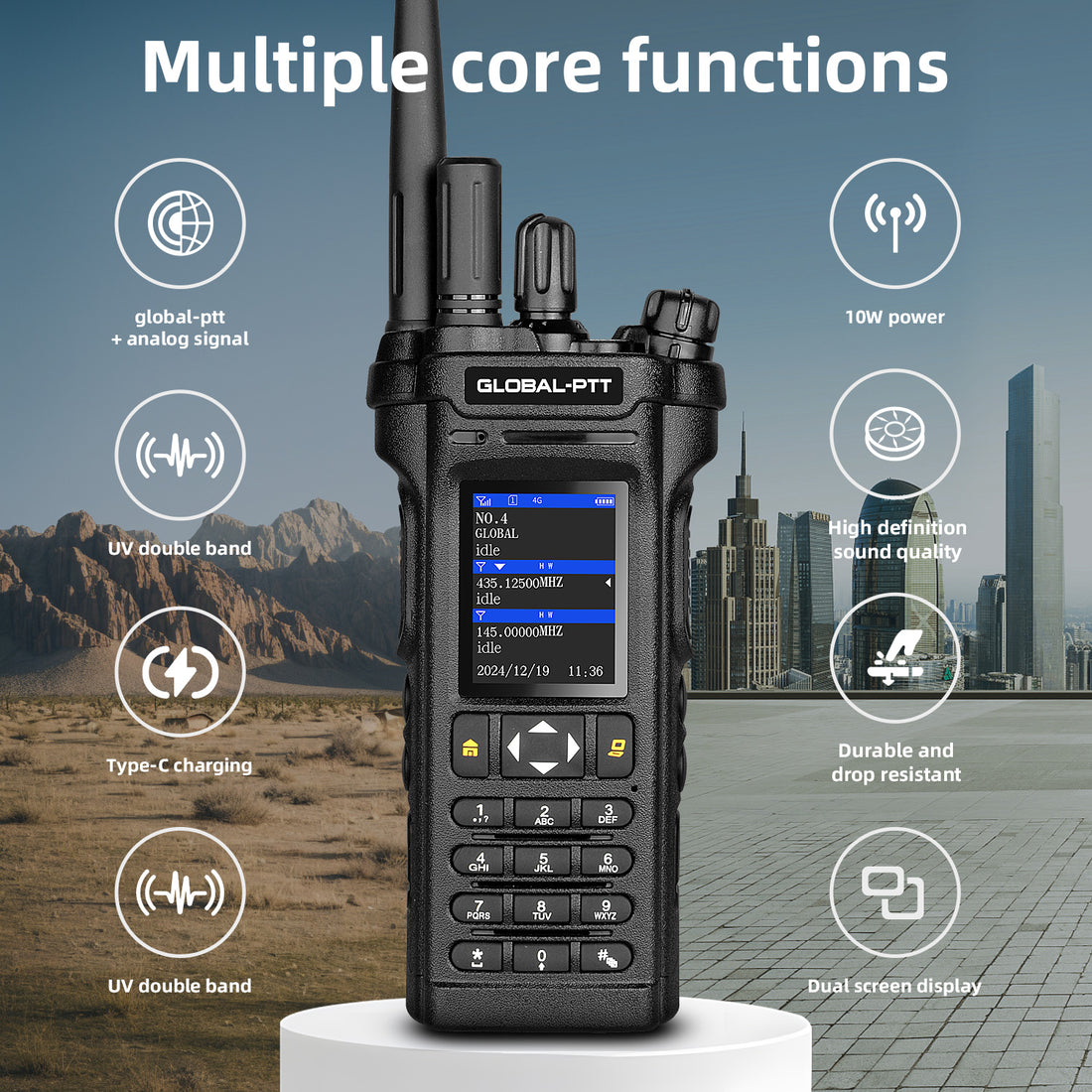 2-Pack 4G LTE PoC and Analog Two-Way Radios, Dual Band UHF/VHF 10w Power Unlimited Nationwide Range Walkie Talkie - Included 1-Year Data Plan