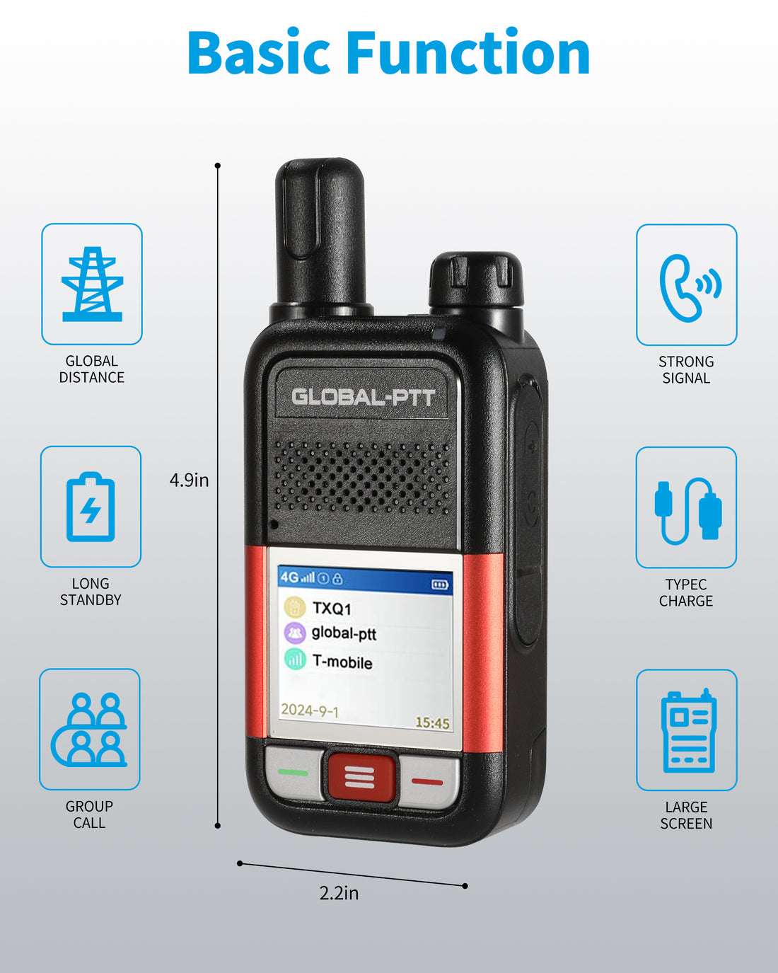 GLOBAL-PTT N8 PoC Radios Unlimited Range - 4G LTE Nationwide PTT Long Range Walkie Talkies