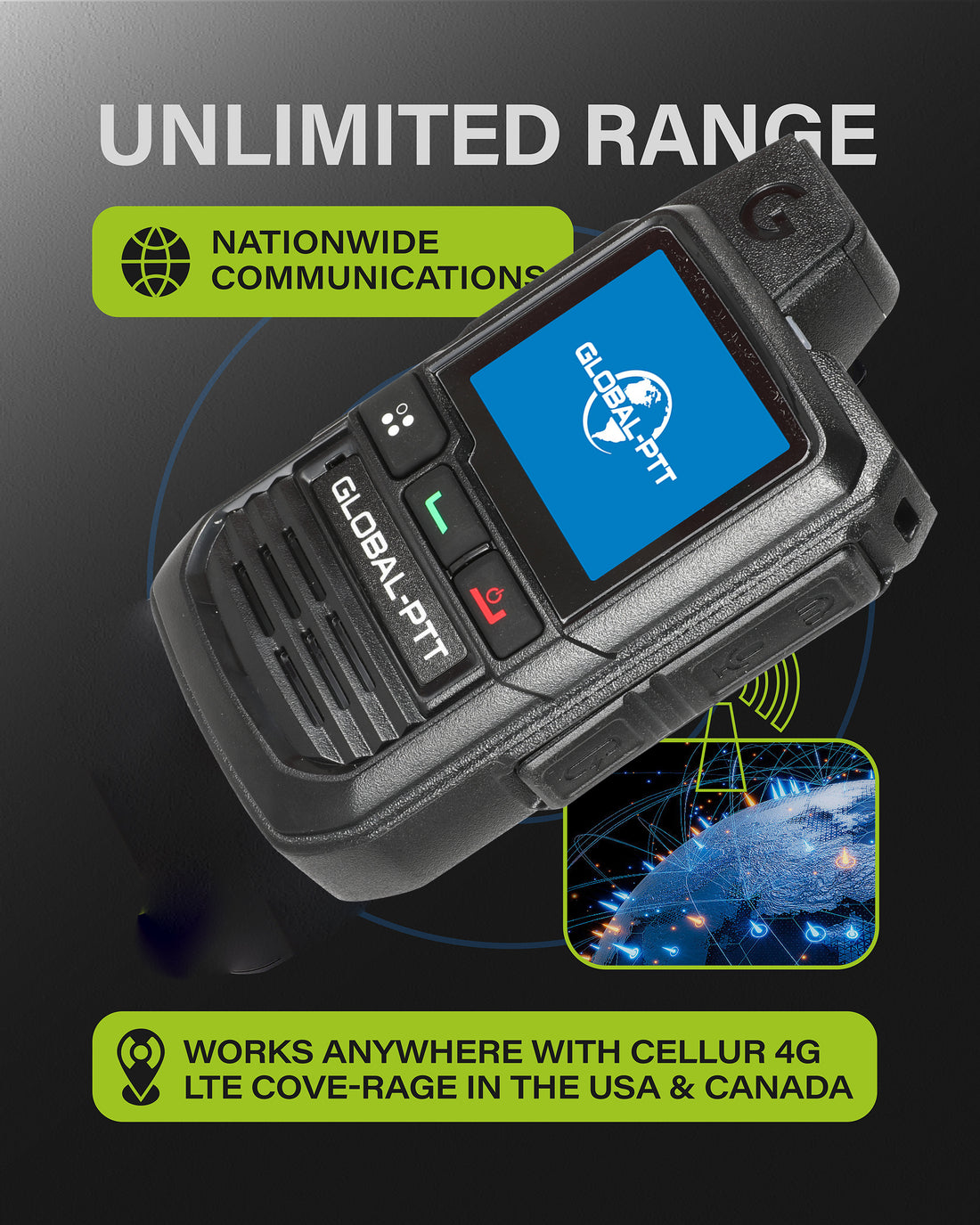 GLOBAL-PTT G0 PoC Radios Unlimited Range - 4G LTE Nationwide PTT Long Range Walkie Talkies