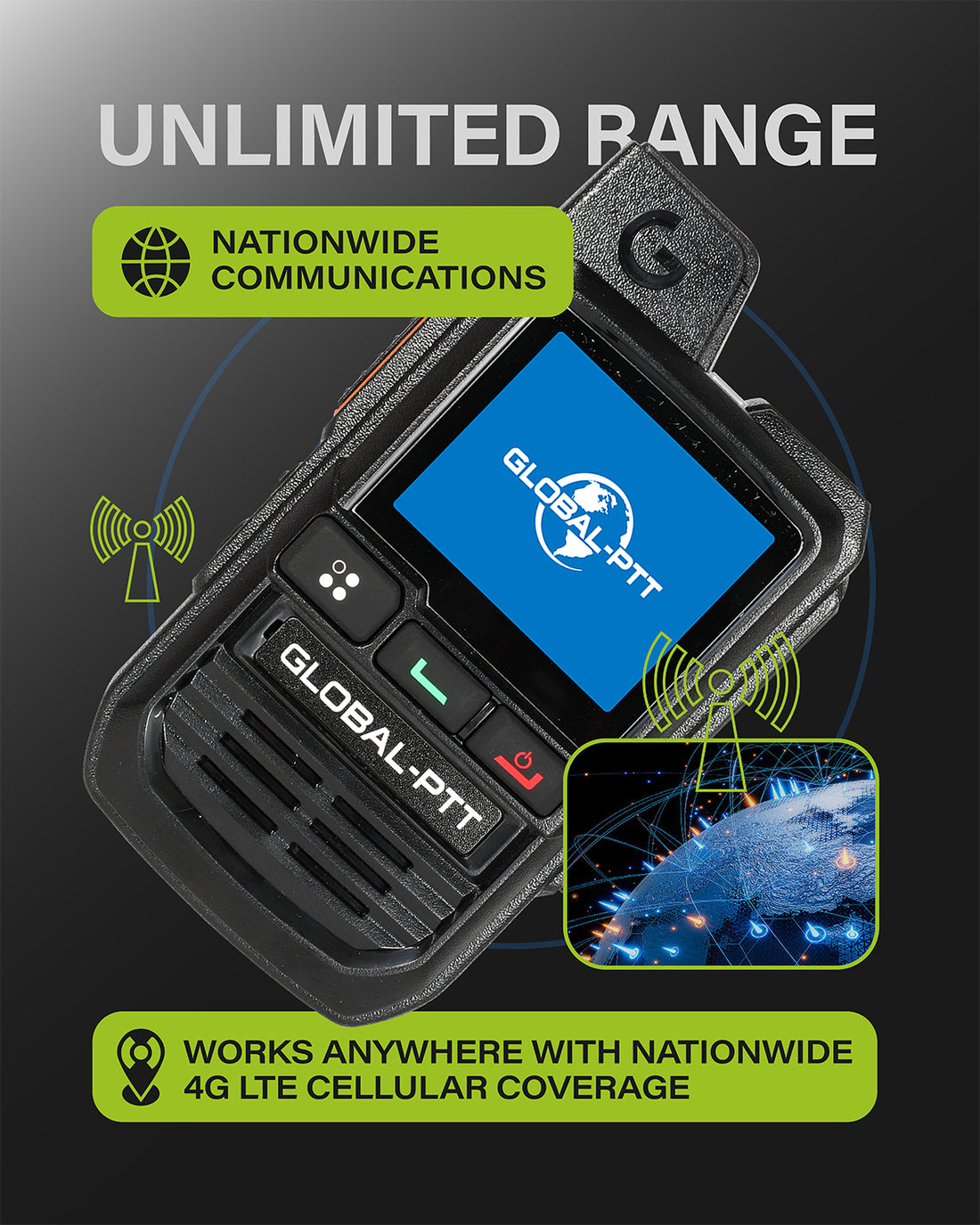 GLOBAL-PTT G0 PoC Radios Unlimited Range - 4G LTE Nationwide PTT Long Range Walkie Talkies