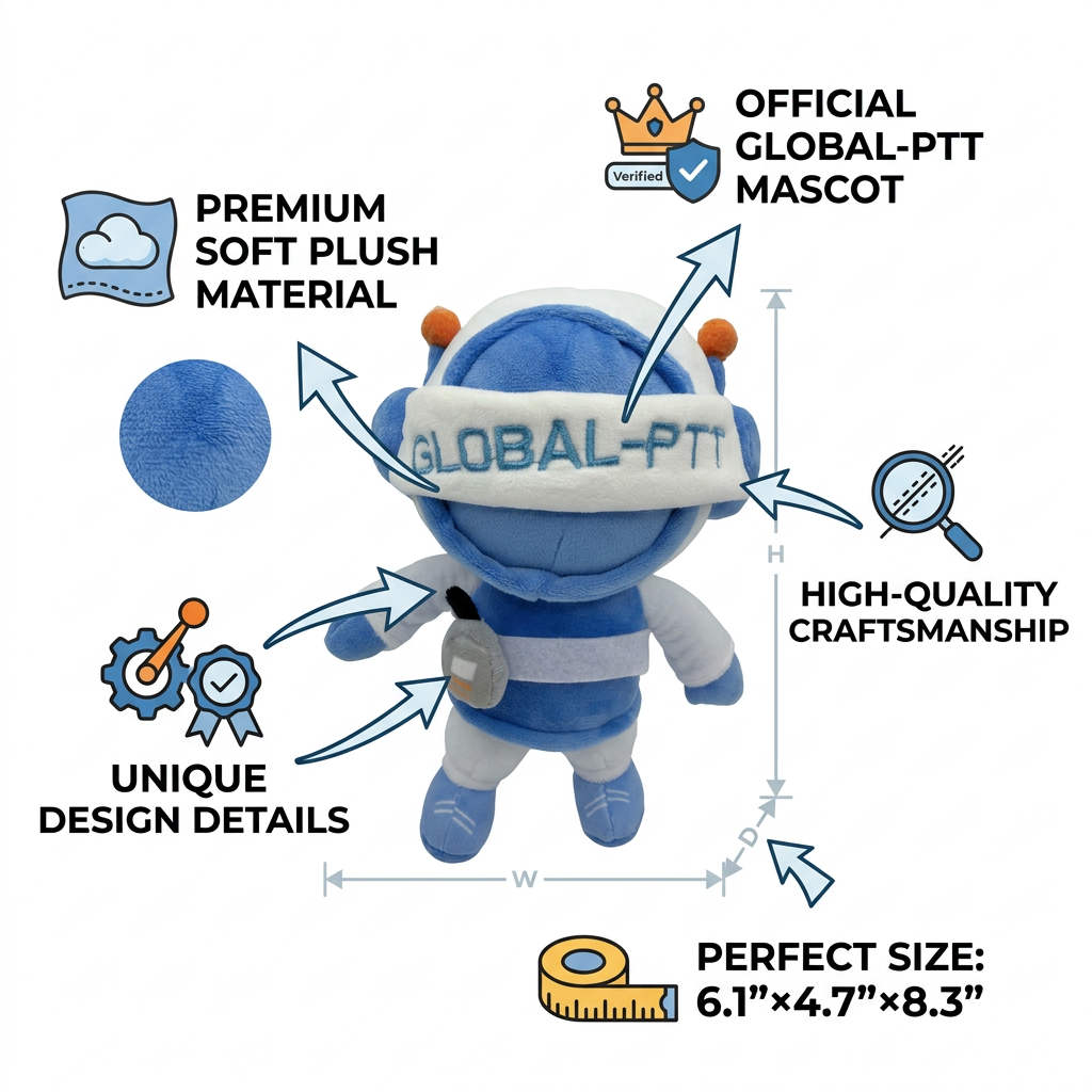 GLOBAL-PTT Mascot Plush Doll – 8.3 Inch Soft Stuffed Robot Character